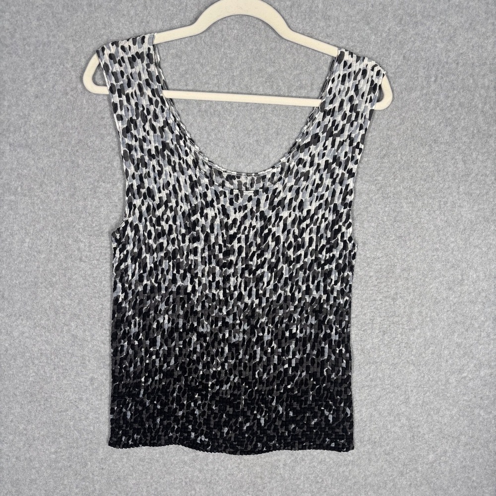 Y2K Nicola Popcorn Crinkle Tank Top XL Black White Satin Ombre Abstract Plissé
